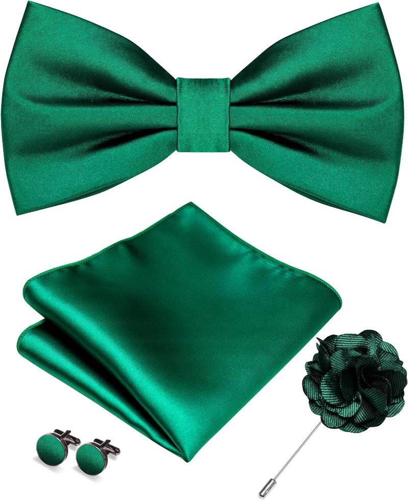 RBOCOTT Solid Color Bow Tie and Pocket Square with Lapel Pin Cufflinks Set 4PCS - Image 1